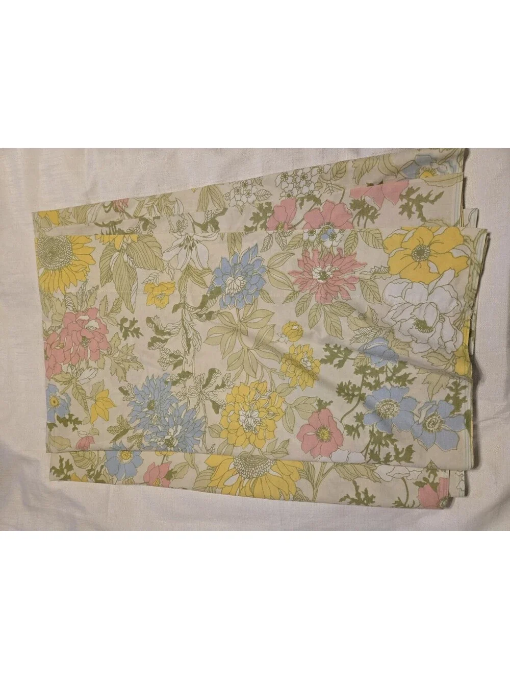 VTG Pink Flower Cannon Royal Floral Full Size Flat Bed Sheet 70s Fabric Retro
